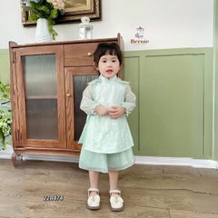 Áo dài tết, áo dài cách tân bé gái chất voan xốp hoa nổi BERNIE cho bé từ 9 đến 24kg