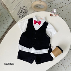 Bộ quần áo vest set sơ mi công tử bé trai đính nơ rời kèm quần short ngắn mặc sinh nhật đi chơi đi tiệc 1 đến 7 tuổi BERNIE