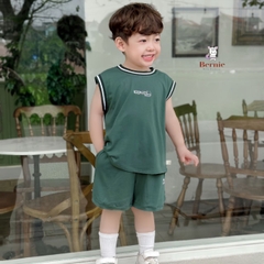 Set bộ thun ba lỗ phối viền cổ và tay Iconicboy kết hợp quần ngắn cho bé trai phong cách thể thao size 1 đến 7 tuổi BERNIE 0124B06