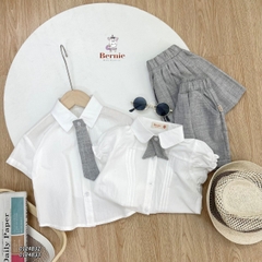 Set sơ mi trắng đồng phục đôi cho bé trai bé gái kèm cà vạt quần kaki ngắn đi học đi tiệc 1 đến 7t BERNIE 0124b32