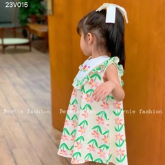 Váy chữ A yếm ngực thêu hoa viền bèo cho bé gái đi chơi đi học size 9kg tới 25kg BERNIE 23V015