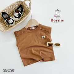 Áo tanktop cotton xược túi ngực thêu gấu dáng hàn quốc cho bé trai bé gái từ 9đến 24kg BERNIE 23A026