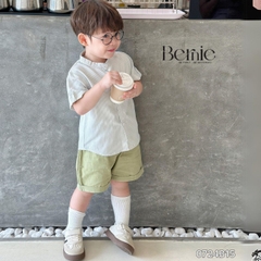 Set sơ mi tay ngắn cổ trụ kẻ sọc thêu khủng long và cá sấu cho bé trai 9kg tới 25kg Bernie 1223B025
