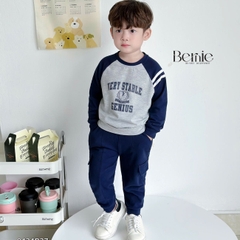 Set bộ thun dài tay raplang cotton da cá họa tiết in chữ thể thao cho bé trai 1 đến 7 tuổi BERNIE 0424B27