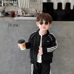Set bộ gió dài tay thể thao 2 lớp màu trắng màu đen sơ mi unisex cho bé trai bé gái 1 đến 7 tuổi BERNIE 0524B32