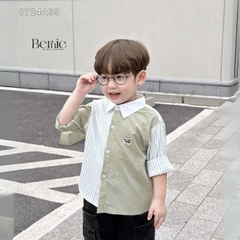 Áo sơ mi tay dài phối kẻ thêu gấu cho bé trai đi chơi đi tiệc sành điệu 1 đến 7 tuổi BERNIE 0724A39