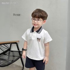 Set bộ thun polo cổ dệt tay ngắn cho bé trai họa tiết in chữ kèm quần short kaki size 1 đến 7 tuổi BERNIE 0824B15
