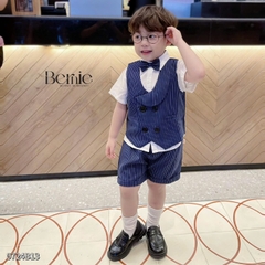 Set bộ gilê vest công tử cổ sam 4 chi tiết áo sơ mi ngắn phối gi le rời kèm nơ cổ 1 đến 7 tuổi BERNIE 0724B13