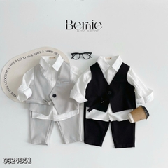 Set đồ vest gile dài công tử cổ V 3 chi tiết phong cách hàn quốc cho bé trai 1 đến 7 tuổi Bernie 0824B51