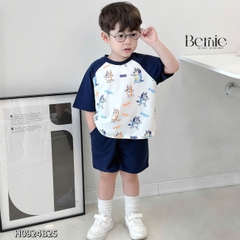 Set đồ đi chơi bé trai sành điệu áo thun cổ tròn kèm quần sooc ngắn họa tiết 1 đến 7t BERNIE 0924B52