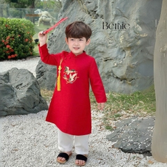 Áo dài cách tân bé trai mặc tết chất tafta thêu hạc màu xanh màu đỏ size 10 đến 25kg BERNIE 0824B37