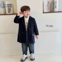 Áo khoác dạ măng tô mangto cho bé trai bé gái unisex 1 đến 7 tuổi màu xanh than màu be Bernie 0924A16