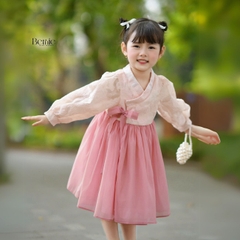 Set so mi dài Hanbok mặc tết phong cách hàn quốc dễ thương cho bé gái hoạ tiết hoa xuân màu hồng màu xanh hàn quốc cho bé 1 đến 7 tuổi BERNIE 0924B21