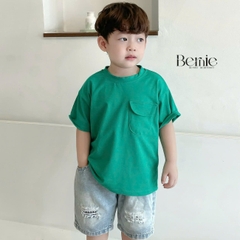 áo phông ngắn tay trơn cho bé trai bé gái, áo thun ngắn tay cotton màu trắng xanh nâu đen 1 đến 6 tuổi BERNIE 0424A14