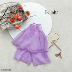 Set yếm lụa hoa sen cho bé gái dễ thương chất lụa sần cao cấp Bernie 1 tuổi đến 7 tuổi