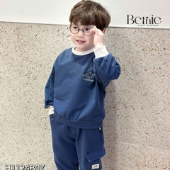 Set dài bé trai thể thao tay dài phối màu chất da cá họa tiết thêu gấu size 1 đến 7 tuổi BERNIE H1124B07
