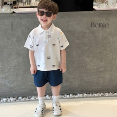  Set bộ thun polo tay ngắn cho bé trai họa tiết ô tô kèm quần short size 1 đến 7 tuổi BERNIE 0724B31
