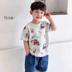 Set bộ thun cotton họa tiết khủng long phong cách hàn quốc cho bé trai 1 đến 7 tuổi BERNIE H1124B02
