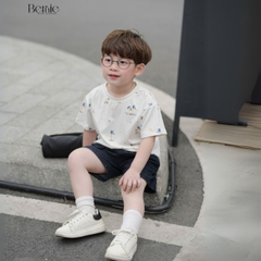 Set đồ thun tay ngắn basic cho bé trai mùa hè in cây dừa size 1 đến 7 tuổi BERNIE H1024B23