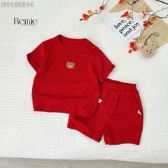 Đồ bộ unisex tay ngắn chất thun tăm cho bé trai bé gái họa tiết thêu gấu size từ 9 đến 24kg BERNIE H0125B14