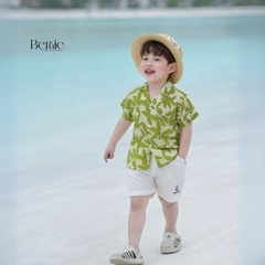 Set sơ mi đũi unisex bé trai bé gái đi biển họa tiết đi biển lá nổi bật size 1 đến 7 tuổi BERNIE 0124B39
