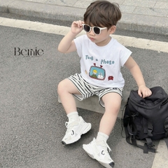 Set bộ tanktop bé trai áo thun ba lỗ in họa tiết kèm quần short kẻ sọc 1 đến 7 tuổi BERNIE T0225B28