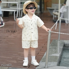 Set sơ mi đũi đi biển unisex cho bé trai bé gái họa tiết cây dừa size 9 tới 25kg BERNIE P1224B20