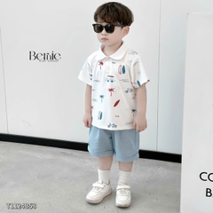  Set bộ polo tay ngắn cho bé trai họa tiết biển xanh kèm quần short size 1 đến 7 tuổi BERNIE T1124B58