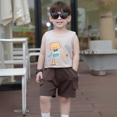 Set đồ ba lỗ bé trai phong cách hàn quốc áo thun ba lỗ robot kèm quần short size 9 tới 29kg BERNIE H0225B34