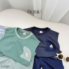 Set bộ tanktop kẻ ngang cho bé trai áo thun túi cách điệu kèm quần short 9 đến 25kg BERNIE P1124B88