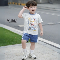  Set bộ cộc tay siêu nhân điện quang áo thun cotton và quần short denim bé trai 1 đến 7 tuổi BERNIE H1224B07