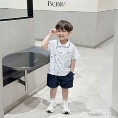 Set bộ polo cho bé trai họa tiết kẻ biển kèm quần short jean size 1 đến 7 tuổi BERNIE T1024B44