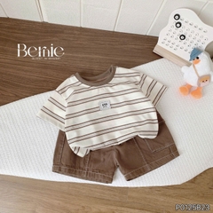 Đồ bộ cộc họa tiết kẻ ngang kèm quần kaki túi hộp cho bé trai size từ 9đến 24kg BERNIE KIDS P0125B23