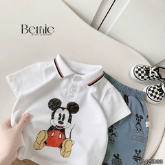 Set bộ tay ngắn cho bé trai áo polo họa tiết mickey và quần short jean in tràn size 1 đến 7 tuổi BERNIE Kids H0425B33