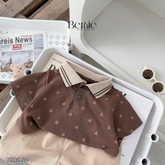 Set bộ polo tay ngắn cổ dệt màu nâu họa tiết gấu kèm quần short đùi kaki 1 đến 7 tuổi BERNIE T0225B23
