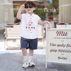 Set bộ tanktop cho bé trai áo sơ mi tanktop họa tiết hình in và chữ cute kèm quần short jean 9kg đến 28kg BERNIE P0225B30