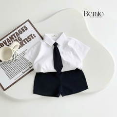Set sơ mi cho bé trai bé gái áo sơ mi trắng kèm quần hoặc chân váy cùng cà vạt và nơ rời size 1 đến 7 tuổi BERNIE H0525B33