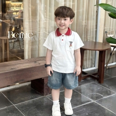 Set bộ polo kèm quần jean cho bé trai áo thun polo họa tiết thêu mickey và quần short jean mềm 1 đến 7 tuổi BERNIE T0425B65