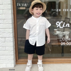 Áo sơ mi trắng ngắn tay cổ trụ, cổ tàu cho bé trai size 1 tuổi tới 7 tuổi Bernie T0625A26