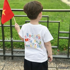 Áo thun tay ngắn unisex cho bé trai bé gái họa tiết in chữ Độc lập - Tự do size 9 tới 25kg BERNIE H0425A57
