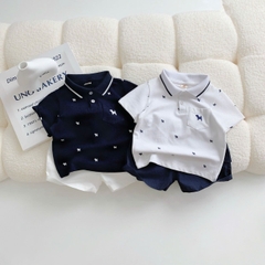 Set bộ polo bé trai tay ngắn cổ bo dệt họa tiết thêu cún kèm quần short kaki sz 9 tới 28kg BERNIE T0525B09