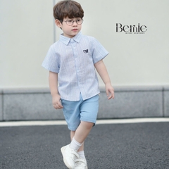 Áo sơ mi tay ngắn họa tiết kẻ thêu cá phong cách Hàn quốc cho bé trai size 9kg tới 28kg BERNIE T1124A78