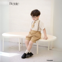Set bộ sơ mi công tử chất đũi kẻ 4 chi tiết quần short kèm đai kẹp và cà vạt size 1 đến 6 tuổi BERNIE T1124B56