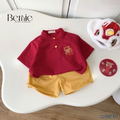  Set bộ sơ mi cổ trụ chất đũi cộc tay cho bé trai họa tiết mua Lân trung thu và Tết size 9 tới 28kg BERNIE H0525B32