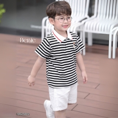 Set bộ polo kẻ đen phối màu thêu cún kèm quần short kaki cho bé trai 1 đến 7 tuổi BERNIE H0625B02