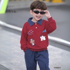 Set bộ polo tay dài áo polo đỏ họa tiết cún cho bé trai kèm quần jean dài size 1 đến 7 tuổi BERNIE T0625B41