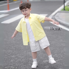 Set sơ mi 3 món đi biển đi chơi phong cách hàn quốc cho bé trai áo sơ mi áo ba lỗ và quần short cho bé trai size 1 tới 7 tuổi BERNIE H0725B74