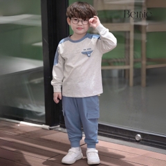 Set bộ tay dài cho bé trai tay áo phối màu họa tiết thêu BERNIE kèm quần dài 1 đến 7 tuổi H0425B58