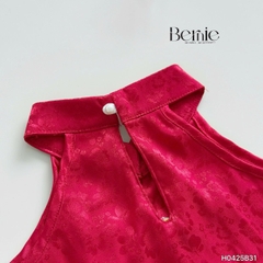 Set yếm lụa đỏ thêu thỏ ngọc kèm quần dài xanh tết trung thu bé gái chất lụa gấm BERNIE 1 tuổi đến 7 tuổi H0425B31 