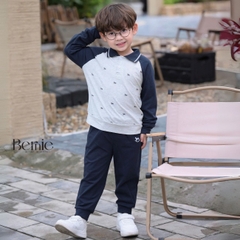 Set bộ polo dài tay raplang phối màu họa tiết in tràn dễ thương kèm quần dài cho bé trai size 1 đến 7 tuổi BERNIE T0425B67